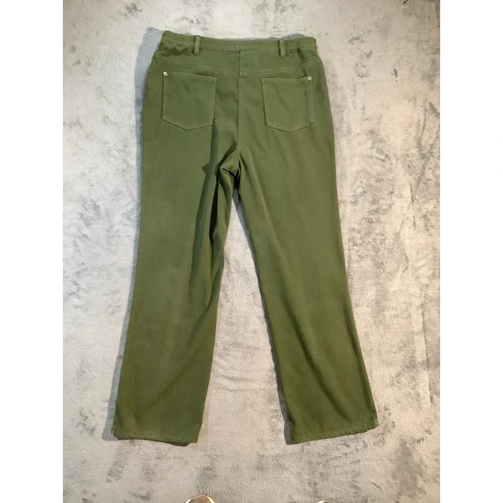 Bob Mackie Smart Denim 2-Pc Suit Green Gold Piping Jacket Pants Set Women's L